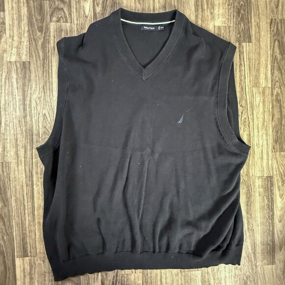 Nautica Men’s Black Cotton Sweater Vest 4XLT Big & Tall V-Neck Knit Classic - Picture 1 of 5